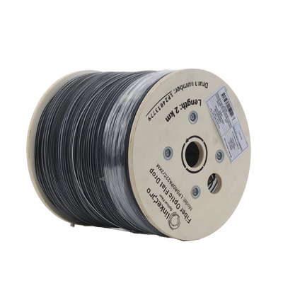 Carrete de 2 km de Fibra Óptica Drop Plana, Interior/Exterior G.657A2 Monomodo de 2 hilos (bifibra), Dieléctrica, Forro Negro, (No Soporta Conectores Mecánicos) lpdropa22c 2km p.png