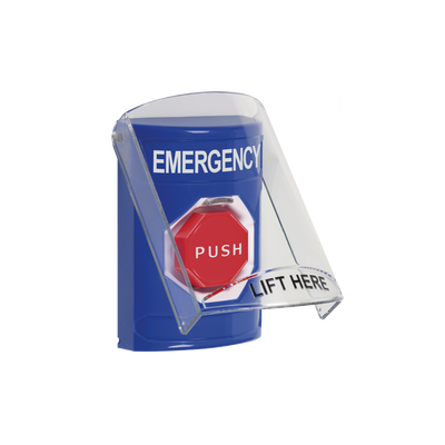Botón Multipropósito, Color Azul, De Superficie, Con Tapa De Policarbonato, Con Bocina Pre Alarma, Para Interior, Llave Para Restablecer, Texto De Emergencia, Ingles ss24a2emen p.png