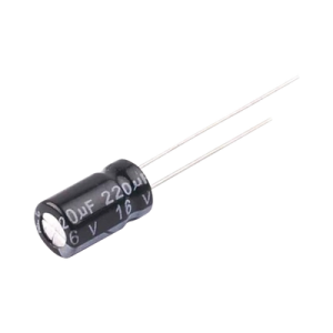 capacitor electrolítico en aluminio, radial de 220 µfd, 16 vcc, 105 °c, 6.3 x 11 mm.
