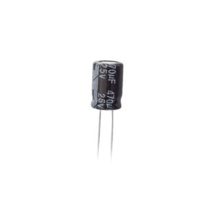 capacitor electrolítico de aluminio, radial de 470 µfd, 25 vcc, 105 °c, 8 x 15 mm.