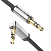 cable auxiliar plano 2 metros / conector 3.5mm a 3.5mm / macho macho / recto a angulo / Ángulo de 90° en una de sus puntas / color negro