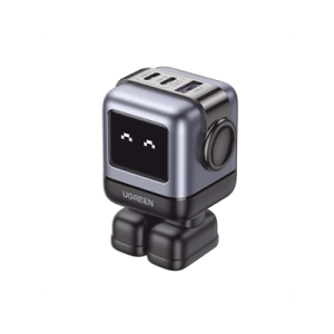 cargador robotgan de 65w serie uno | 3 puertos de carga rápida | 2 usb c | 1 usb a | pd 3.0 | qc 4.0 | carga inteligente | tecnología gan ii | zapato magnético extraíble | carcasa ignifuga | pantalla led