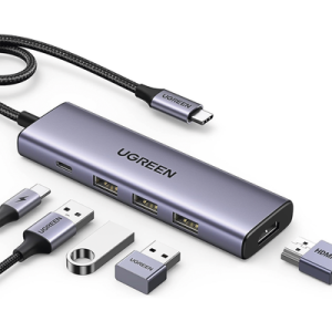 hub usb c (docking station) 5 en 1 | hdmi 2.0 4k@30hz | 3 usb a 3.0 (5gbps) | usb c pd carga 100w | potente disipación de calor | chip de ultima generación | cable de nylon trenzado de 25 cm | carcasa de aluminio.