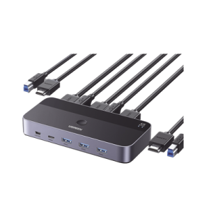 conmutador kvm hdmi 4k | hdmi 2.0 | 2 entradas 1 salida | 4 puertos usb 3.0 (3 usb a *1 usb c) | soporta 4k@60hz | hdr | indicador led | compatible win, macos y linux | carcasa de aluminio.