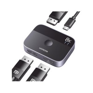 conmutador dp 1.4 8k | display port splitter 2 entradas a 1 salida | bidireccional | 3d | hdr10+ | dolby atmos | 240hz | 48gbps | compatible free sync/g syng | sincronización de audio | potentes chips de Última generación.