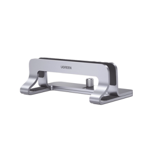soporte vertical para laptop / adecuado para escritorio / anchura ajustable (12 26mm) / amplia compatibilidad / anti arañazos / anti deslizante /ajustable mediante tornillos / color plata / aluminio + silicona