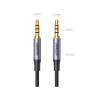 cable auxiliar de 3.5mm / cable audio estéreo / núcleo de alambre de cobre esmaltado / carcasa de aluminio azul + nylon trenzado / soporta micrófono / 2 metros