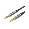 cable auxiliar de 3.5mm / cable audio estéreo / núcleo de alambre de cobre esmaltado / carcasa de aluminio azul + nylon trenzado / soporta micrófono / 2 metros