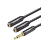 cable adaptador/divisor de audio de 3.5mm macho a 2 terminales de 3.5mm hembra / 25 cm de longitud / cable tpe / color negro
