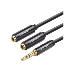 cable adaptador/divisor de audio de 3.5mm macho a 2 terminales de 3.5mm hembra / 25 cm de longitud / cable tpe / color negro