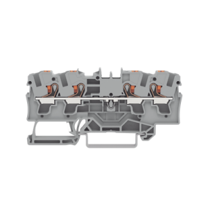 borna de paso para 4 conductores; con tecla; 4 mm²; con orificio de prueba; marcaje lateral y central; para carril din 35 x 15 y 35 x 7,5; push in cage clamp®; 4,00 mm²; gris