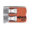 borna de conexión wago 221 412 / palancas de accionamiento / capacidad 4 mm² / transparente / cage clamp® / compatibilidad con cables awg 24 12