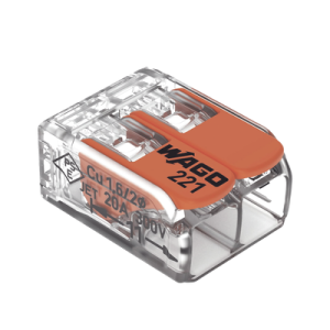 borna de conexión wago 221 412 / palancas de accionamiento / capacidad 4 mm² / transparente / cage clamp® / compatibilidad con cables awg 24 12