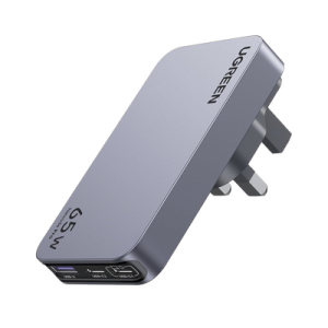 cargador rápido gan 65w ugreen / 2 puertos usb c + 1 puerto usb a / tecnología gan / carga rápida pps pd 3.0 qc 4.0 / compatibilidad universal 100 240v / diseño compacto