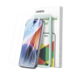 protector de pantalla ugreen hd con marco de instalación para iphone 15/16 (paquete de 2)