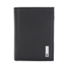 cartera athens negra de piel con compartimento de micromalla para id. doblable en 3 partes con divisor de billetes. pocket wallet