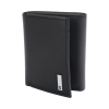 cartera athens negra de piel con compartimento de micromalla para id. doblable en 3 partes con divisor de billetes. pocket wallet