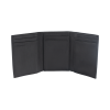 cartera athens negra de piel con compartimento de micromalla para id. doblable en 3 partes con divisor de billetes. pocket wallet