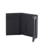 cartera athens negra de piel con compartimento de micromalla para id. doblable en 3 partes con divisor de billetes. pocket wallet