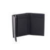 cartera athens negra de piel con compartimento de micromalla para id. doblable en 3 partes con divisor de billetes. pocket wallet