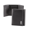 cartera athens negra de piel con compartimento de micromalla para id. doblable en 3 partes con divisor de billetes. pocket wallet