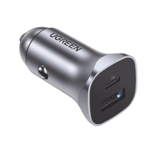 cargador de auto 24w | puerto usb a y usb c | carga rápida | compatible con vehículos de 12 y 24 vcd | pd3.0 + qc3.0 | indicador led | diseño compacto | chip inteligente | caja de aluminio.