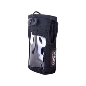 funda reforzada de nylon, clip metálico en cinto, correa de broche y visor frontal / ic f1000t/09 o ic f2000t/09.