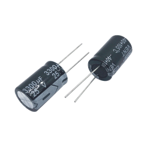 capacitor electrolítico de aluminio, radial de 3300 µfd, 25 vcc, 105 °c, 18 x 25 mm.