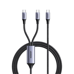 cable usb c a y (usb c & usb c) | 1.5 metros | carga rápida de hasta 100w | pd3.0 | qc4.0/3.0/2.0 | fpc | afc | protección integrada| caja de aluminio | nylon trenzado | amplia compatibilidad | color negro.