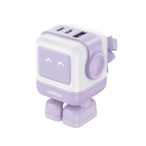 cargador robotgan de 65w serie uno | 3 puertos de carga rápida | 2 usb c | 1 usb a | pd 3.0 | qc 4.0 | carga inteligente | tecnología gan ii | zapato magnético extraíble | carcasa ignifuga | pantalla led.