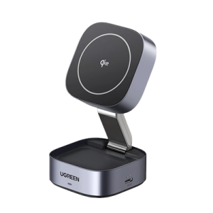 cargador inalámbrico 2 en 1 25w / tecnología magnética qi 2 / 15w para teléfono + 5w para auriculares / puerto usb c 5w / protecciones múltiples / cable usb c incluido