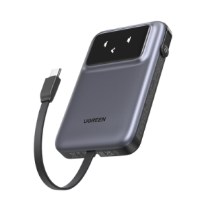 power bank serie uno | 10000mah | 30w | con cable usb c incorporado | 2 salidas 30w max. | pantalla inteligente | carcasa ignifuga | aprobado por aerolíneas.| color grey.