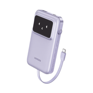 power bank serie uno | 10000mah | 30w | con cable usb c incorporado | 2 salidas 30w max. | pantalla inteligente | carcasa ignifuga | aprobado por aerolíneas.| color purple.