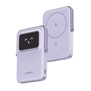 power bank inalambrico | 5000mah | 7.5w | con emojis de estado | carga rápida usb c bidireccional | pantalla tft inteligente | 13 niveles de proteccion | con holder | color purple.