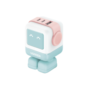 cargador robotgan de 65w serie uno | 3 puertos de carga rápida | 2 usb c | 1 usb a | pd 3.0 | qc 4.0 | carga inteligente | tecnología gan ii | zapato magnético extraíble | carcasa ignifuga | pantalla led.