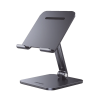 soporte de aluminio para ipad & tablet | plegable |angulo ajustable de 180° y 270° | base antideslizante | protección de silicona | amplia compatibilidad con dispositivos de 7.9'' a 12.9'' | aluminio solido | color gris