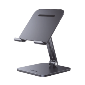 soporte de aluminio para ipad & tablet | plegable |angulo ajustable de 180° y 270° | base antideslizante | protección de silicona | amplia compatibilidad con dispositivos de 7.9'' a 12.9'' | aluminio solido | color gris