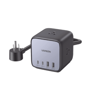 multicontacto de escritorio usb y tomacorriente / 2 puertos usb c / 2 puertos usb a / 3 tomacorriente de ca / tecnología gan ii / usb 65w pd / carga rápida / diseño innovador en forma de cubo / interruptor de apagado.