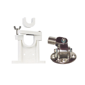 kit de montaje de acero inoxidable ajustable con soporte para antenas de 1" ó 1 1/2" de diámetro. rosca estándar 1" x 14 hilos.