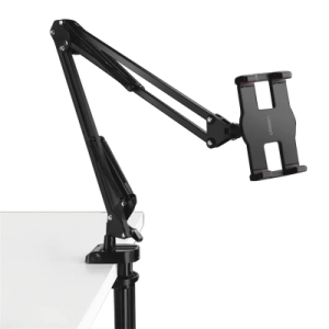 soporte para tableta con brazo tipo perezoso / brazo ajustable y cabezal de 360° / 3 perillas de ajuste / soporta dispositivos de 4'' a 12.9'' de hasta 1.5 kg / abs + metal de alta calidad.