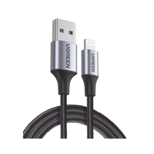 cable usb a a lightning | 1 metro | certificado mfi | carga rápida 5v/2.4 a | 480 mbps | conector c94 | adecuado para iphone, ipad y ipod | protección integrada | caja de aluminio | nylon trenzado | color negro.