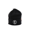 gorro negro de tejido grueso para instaladores, con logo klein tools vintage.