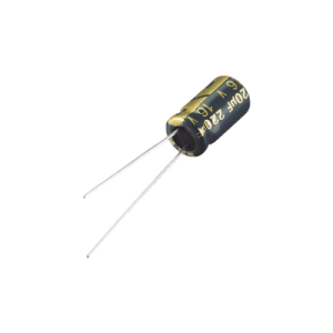 capacitor electrolítico radial en aluminio de 220 µfd, 16 volt, 20%, 6.3 x 11 mm.