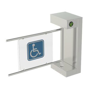 torniquete de cortesía motorizado / acabado en acero inoxidable con hoja de acrílico / bidireccional / compatible con cualquier control de acceso de contacto seco