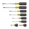 juego de 8 desarmadores con mango cushion grip™: 2 de punta plana de 1/4'' (6.4 mm) y 5/16'' (7.9 mm); 2 de punta cabinet de 5/16'' (7.9 mm) y 3/16'' (4.8 mm); tres de punta phillips n.º 1, n.º 2 y n