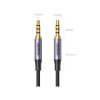cable auxiliar de 3.5mm / cable audio estéreo / núcleo de alambre de cobre esmaltado / carcasa de aluminio azul + nylon trenzado / soporta micrófono / 5 metros