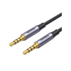cable auxiliar de 3.5mm / cable audio estéreo / núcleo de alambre de cobre esmaltado / carcasa de aluminio azul + nylon trenzado / soporta micrófono / 5 metros