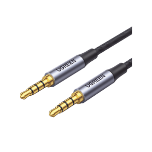 cable auxiliar de 3.5mm / cable audio estéreo / núcleo de alambre de cobre esmaltado / carcasa de aluminio azul + nylon trenzado / soporta micrófono / 5 metros