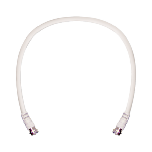jumper coaxial con cable tipo rg 6 en color blanco de 60.96 centímetros de longitud y conectores f macho en ambos extremos. 75 ohm de impedancia.