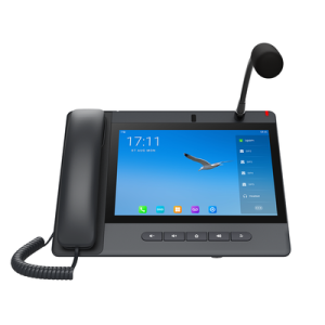 teléfono ip android 9.0 empresarial para voceo 20 líneas sip, pantalla táctil, wi fi y bluetooth, poe, voceo/ musica por multicast, puertos gigabit, soporta recepción de video.